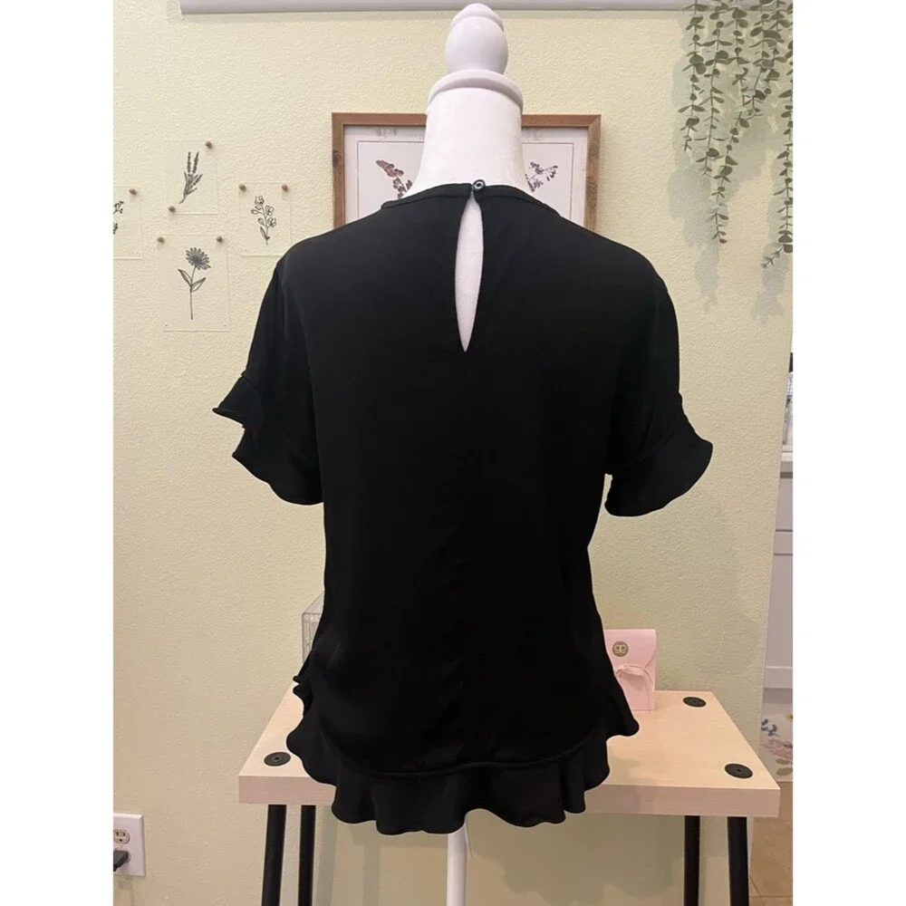 Kate Spade New York Black Ruffle Hem & Flutter Sleeve Blouse Size S